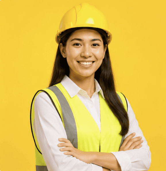Emily Johnson, CTO in safety vest with laptop